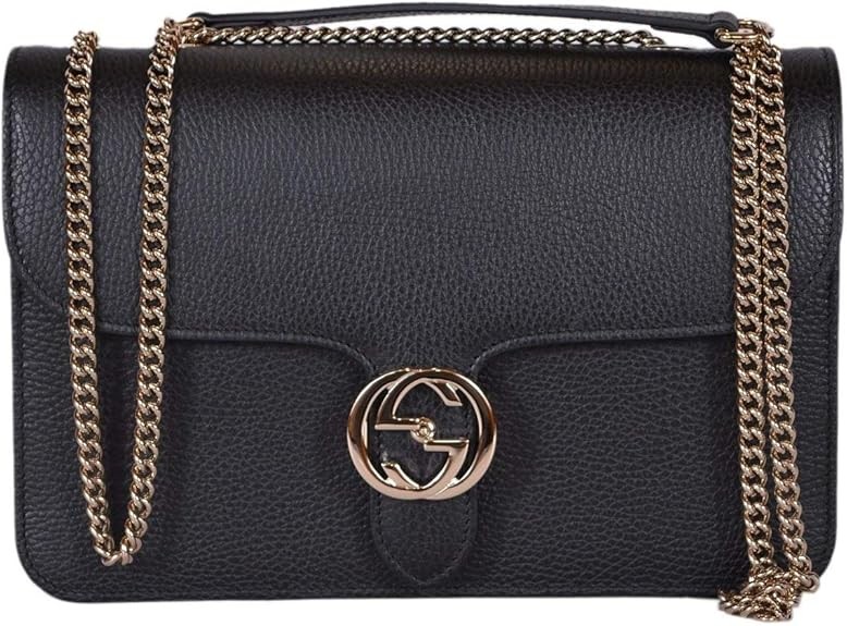 Gucci Women's Black Leather 510304 Interlocking GG Crossbody Purse Handbag New