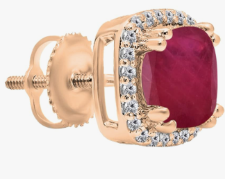 Dazzlingrock Collection 6.5mm Cushion Gemstone & Round White Diamond Halo Screw Back Stud Earrings for Her (Diamond 0.20 ctw, Color I-J, Clarity I1-I2) in 14K Solid Gold